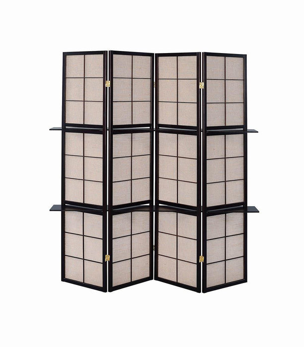 Iggy 4-panel Folding Screen with Removable Shelves Tan and Cappuccino - Tony’s Furniture Store & Linen (GA) - Multi Location