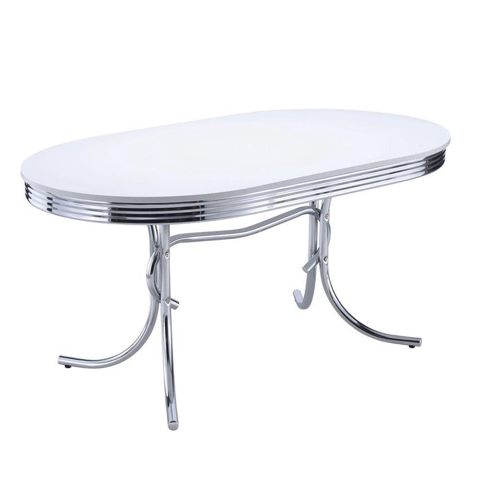Retro Oval Dining Table Glossy White and Chrome - Tony’s Furniture Store & Linen (GA) - Multi Location