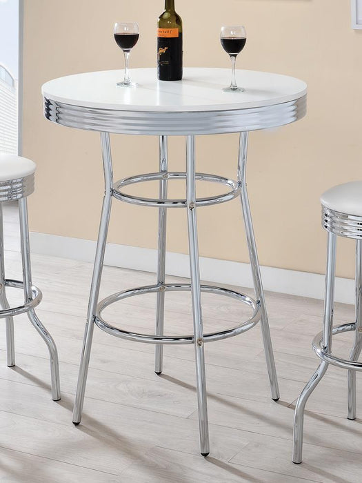 Theodore Round Bar Table Chrome and Glossy White - Tony’s Furniture Store & Linen (GA) - Multi Location