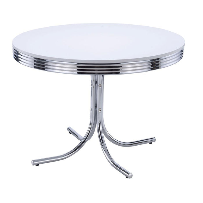 Retro Round Dining Table Glossy White and Chrome - Tony’s Furniture Store & Linen (GA) - Multi Location