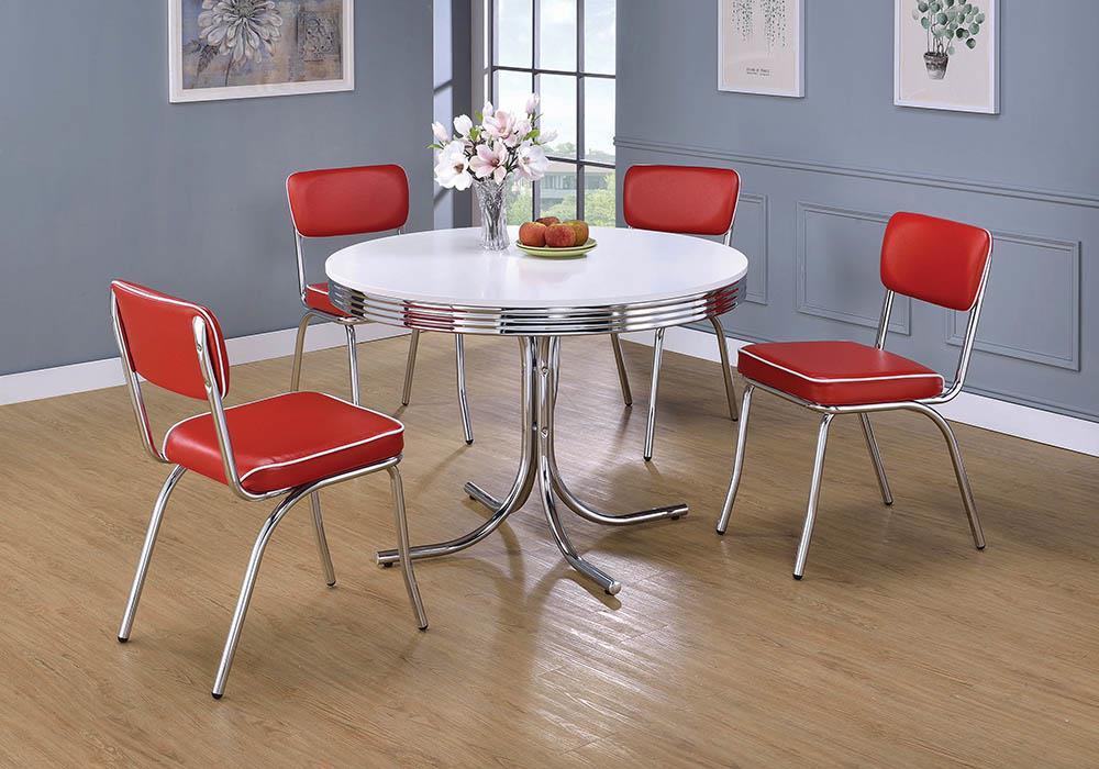 Retro Round Dining Table Glossy White and Chrome - Tony’s Furniture Store & Linen (GA) - Multi Location
