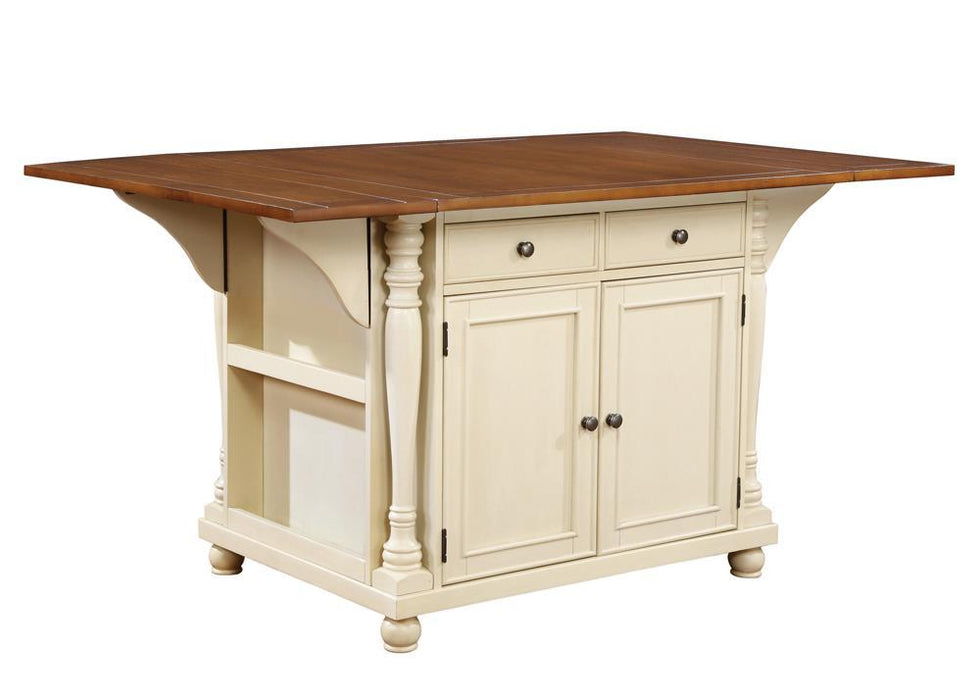 Slater 2-drawer Kitchen Island with Drop Leaves Brown and Buttermilk - Tony’s Furniture Store & Linen (GA) - Multi Location