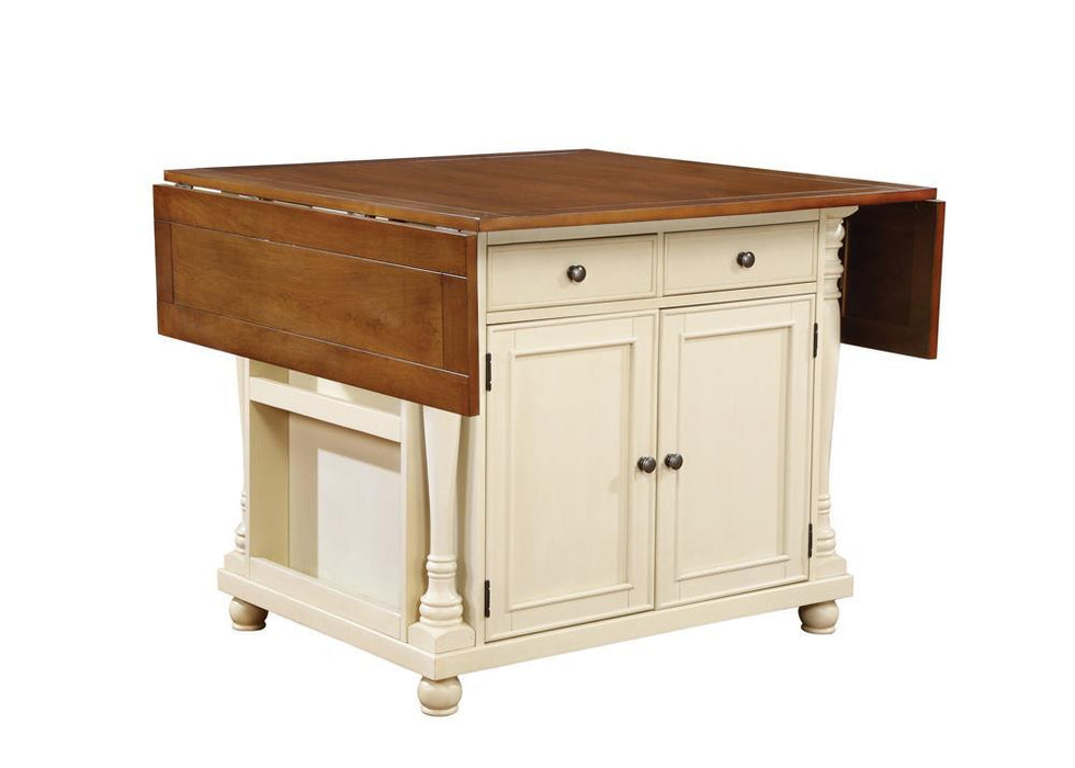 Slater 2-drawer Kitchen Island with Drop Leaves Brown and Buttermilk - Tony’s Furniture Store & Linen (GA) - Multi Location