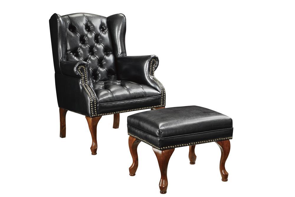 Roberts Button Tufted Back Accent Chair with Ottoman Black and Espresso - Tony’s Furniture Store & Linen (GA) - Multi Location