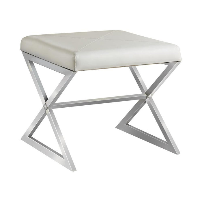 Rita X-cross Square Ottoman White and Chrome - Tony’s Furniture Store & Linen (GA) - Multi Location