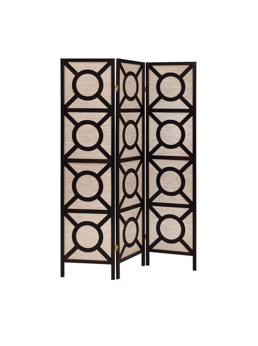 Vulcan 3-panel Geometric Folding Screen Tan and Cappuccino - Tony’s Furniture Store & Linen (GA) - Multi Location
