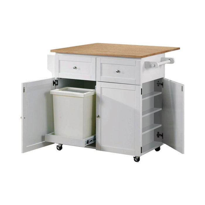 Jalen 3-door Kitchen Cart with Casters Natural Brown and White - Tony’s Furniture Store & Linen (GA) - Multi Location