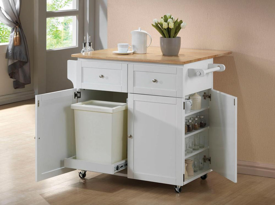Jalen 3-door Kitchen Cart with Casters Natural Brown and White - Tony’s Furniture Store & Linen (GA) - Multi Location
