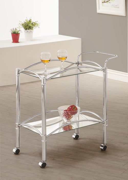 Shadix 2-tier Serving Cart with Glass Top Chrome and Clear - Tony’s Furniture Store & Linen (GA) - Multi Location