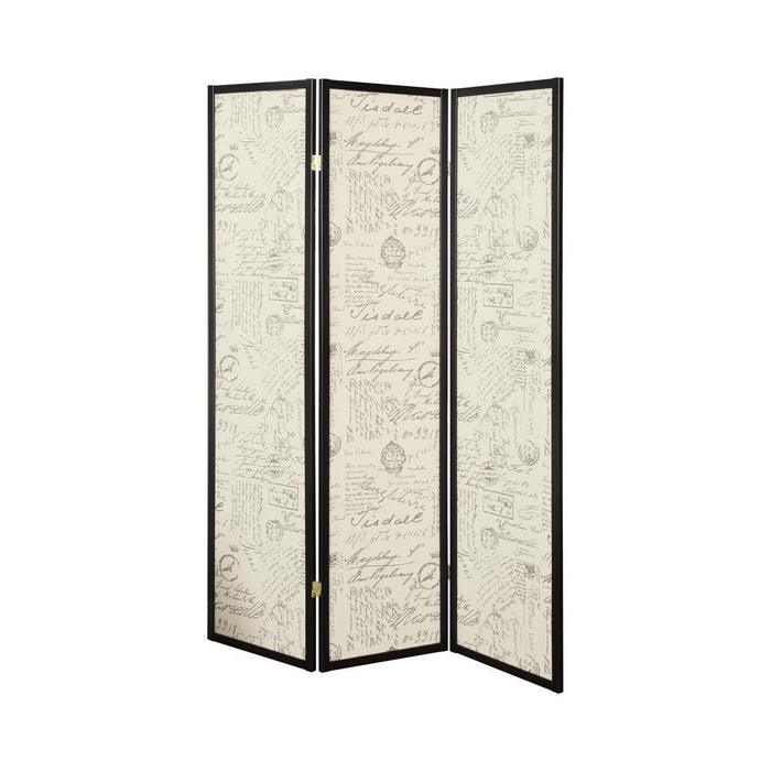 Felice 3-panel French Script Print Folding Screen Espresso - Tony’s Furniture Store & Linen (GA) - Multi Location