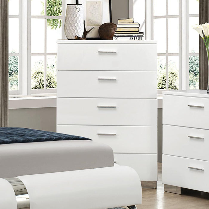 Felicity 5-drawer Chest Glossy White - Tony’s Furniture Store & Linen (GA) - Multi Location