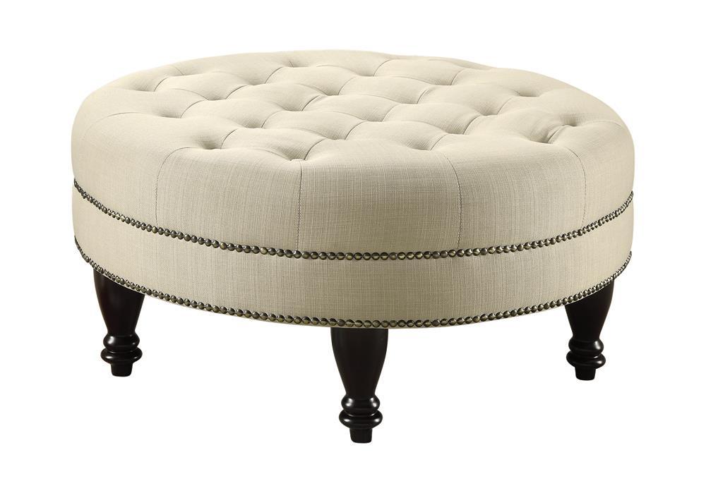 Elchin Round Upholstered Tufted Ottoman Oatmeal - Tony’s Furniture Store & Linen (GA) - Multi Location