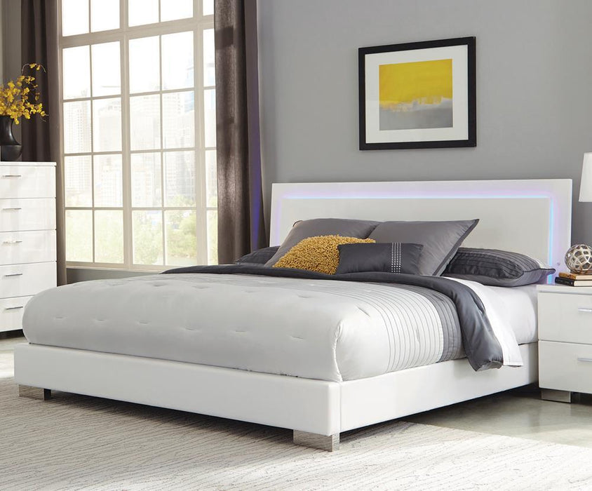 Felicity Eastern King Panel Bed with LED Lighting Glossy White - Tony’s Furniture Store & Linen (GA) - Multi Location