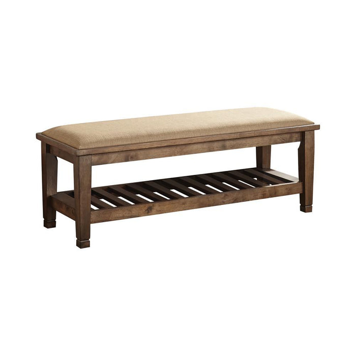 Franco Bench with Lower Shelf Beige and Burnished Oak - Tony’s Furniture Store & Linen (GA) - Multi Location