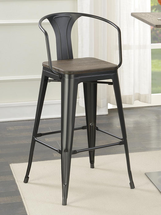 Cavalier Wooden Seat Bar Stools Dark Elm and Matte Black (Set of 2) - Tony’s Furniture Store & Linen (GA) - Multi Location