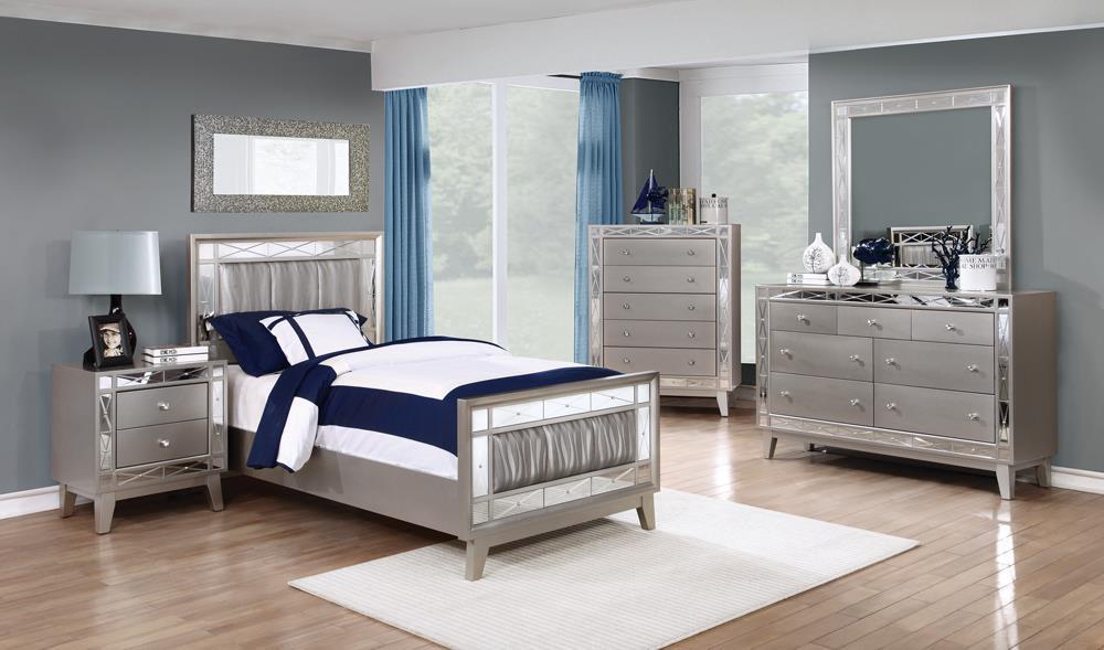 Leighton Twin Panel Bed with Mirrored Accents Mercury Metallic - Tony’s Furniture Store & Linen (GA) - Multi Location