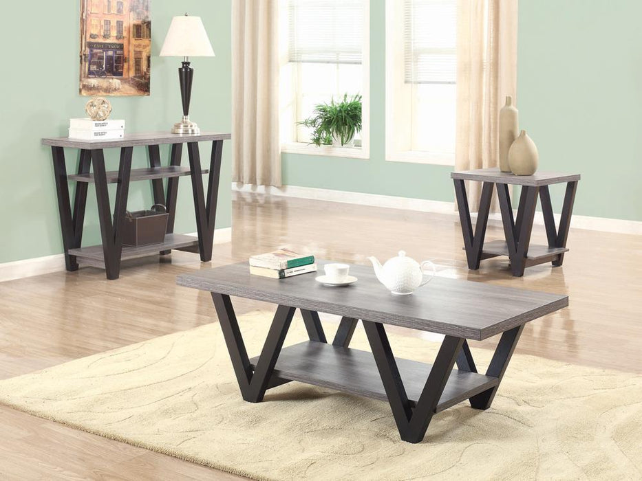 Stevens V-shaped End Table Black and Antique Grey - Tony’s Furniture Store & Linen (GA) - Multi Location