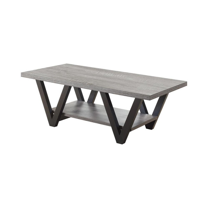 Stevens V-shaped Coffee Table Black and Antique Grey - Tony’s Furniture Store & Linen (GA) - Multi Location