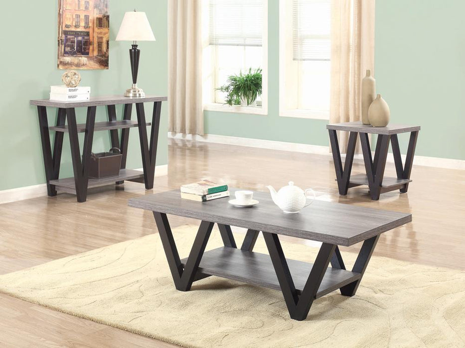 Stevens V-shaped Sofa Table Black and Antique Grey - Tony’s Furniture Store & Linen (GA) - Multi Location
