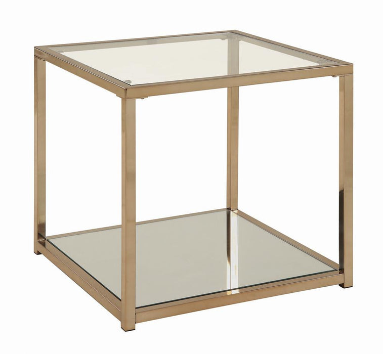 Cora End Table with Mirror Shelf Chocolate Chrome - Tony’s Furniture Store & Linen (GA) - Multi Location