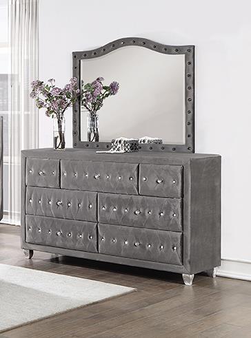 Deanna Button Tufted Dresser Mirror Grey - Tony’s Furniture Store & Linen (GA) - Multi Location