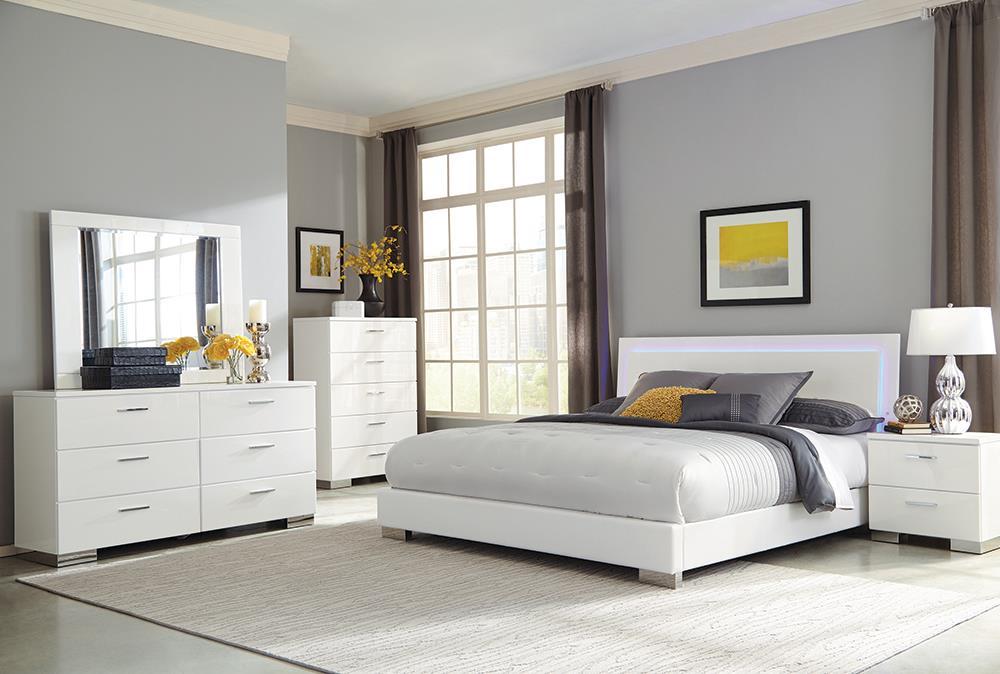 Felicity Queen Panel Bed with LED Lighting Glossy White - Tony’s Furniture Store & Linen (GA) - Multi Location