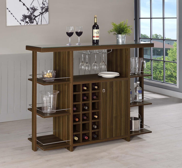 Evelio Bar Unit with Wine Bottle Storage Walnut - Tony’s Furniture Store & Linen (GA) - Multi Location
