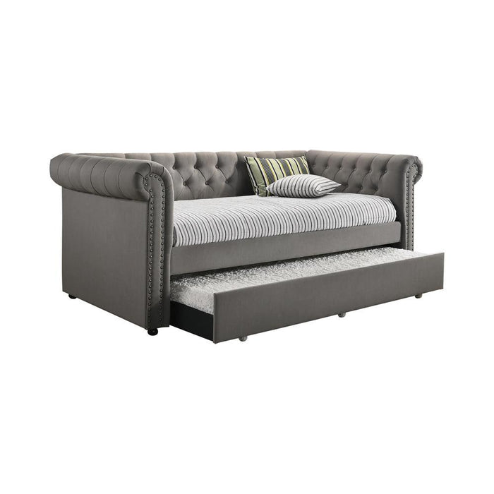 Kepner Tufted Upholstered Daybed Grey with Trundle - Tony’s Furniture Store & Linen (GA) - Multi Location