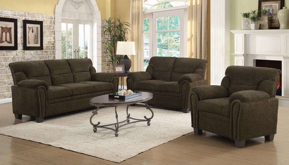 Clementine Upholstered Loveseat with Nailhead Trim Brown - Tony’s Furniture Store & Linen (GA) - Multi Location