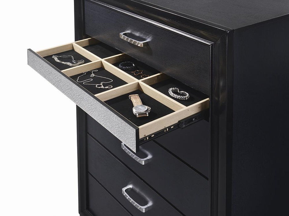 Miranda 5-drawer Chest Black and Rhinestone - Tony’s Furniture Store & Linen (GA) - Multi Location