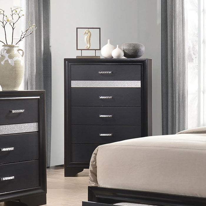 Miranda 5-drawer Chest Black and Rhinestone - Tony’s Furniture Store & Linen (GA) - Multi Location
