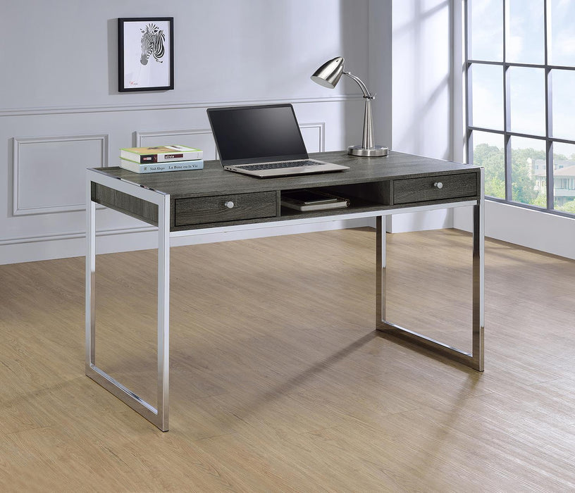 Wallice 2-drawer Writing Desk Weathered Grey and Chrome - Tony’s Furniture Store & Linen (GA) - Multi Location
