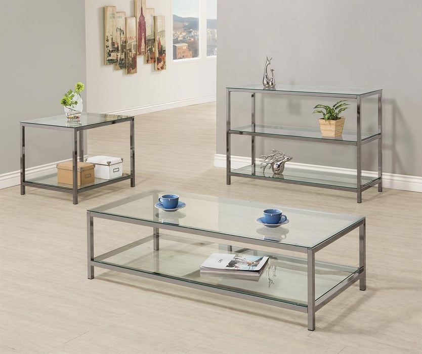 Trini Sofa Table with Glass Shelf Black Nickel - Tony’s Furniture Store & Linen (GA) - Multi Location