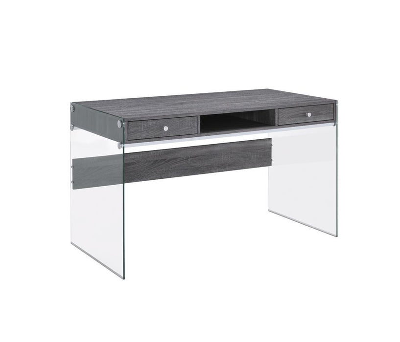 Dobrev 2-drawer Writing Desk Weathered Grey and Clear - Tony’s Furniture Store & Linen (GA) - Multi Location
