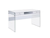 Dobrev 2-drawer Writing Desk Glossy White and Clear - Tony’s Furniture Store & Linen (GA) - Multi Location