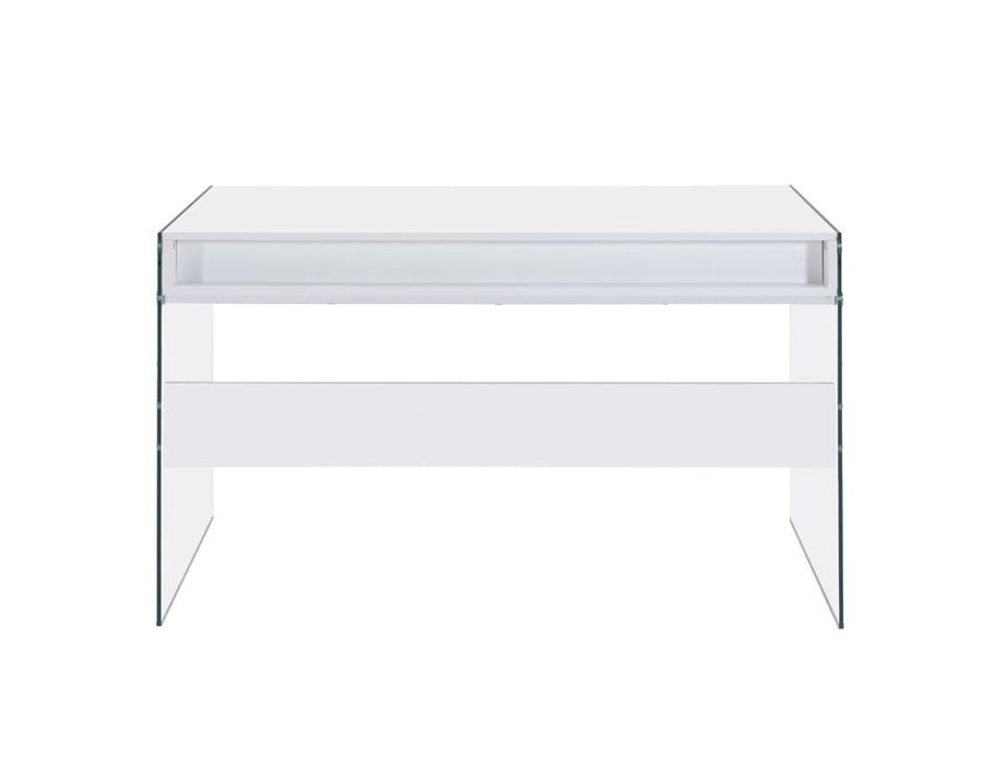 Dobrev 2-drawer Writing Desk Glossy White and Clear - Tony’s Furniture Store & Linen (GA) - Multi Location