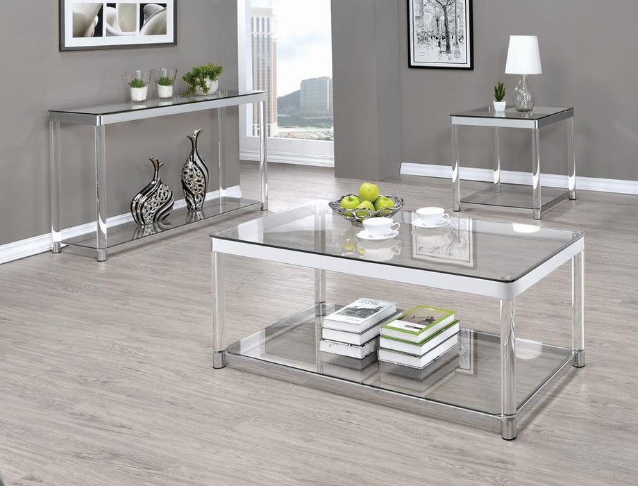 Anne Coffee Table with Lower Shelf Chrome and Clear - Tony’s Furniture Store & Linen (GA) - Multi Location