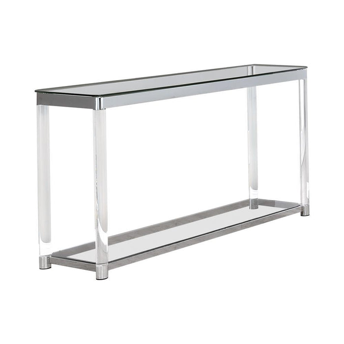 Anne Sofa Table with Lower Shelf Chrome and Clear - Tony’s Furniture Store & Linen (GA) - Multi Location