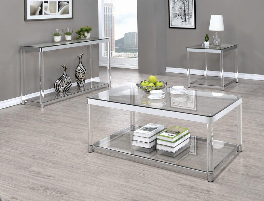 Anne Sofa Table with Lower Shelf Chrome and Clear - Tony’s Furniture Store & Linen (GA) - Multi Location