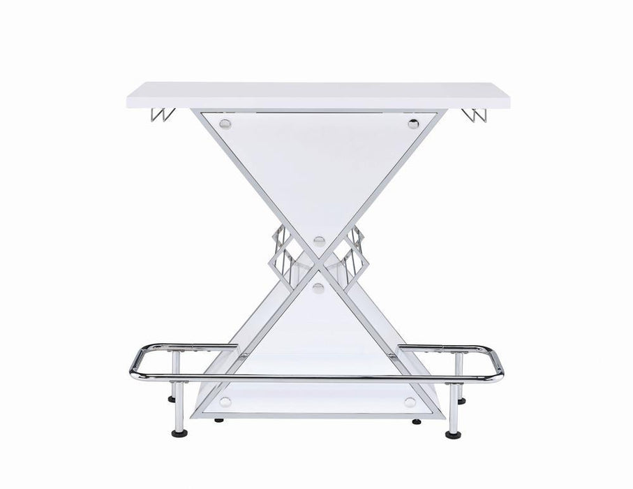 Atoka X-shaped Bar Unit with Wine Bottle Storage Glossy White - Tony’s Furniture Store & Linen (GA) - Multi Location