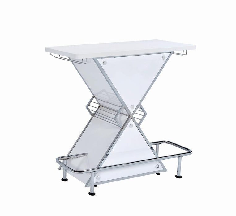 Atoka X-shaped Bar Unit with Wine Bottle Storage Glossy White - Tony’s Furniture Store & Linen (GA) - Multi Location