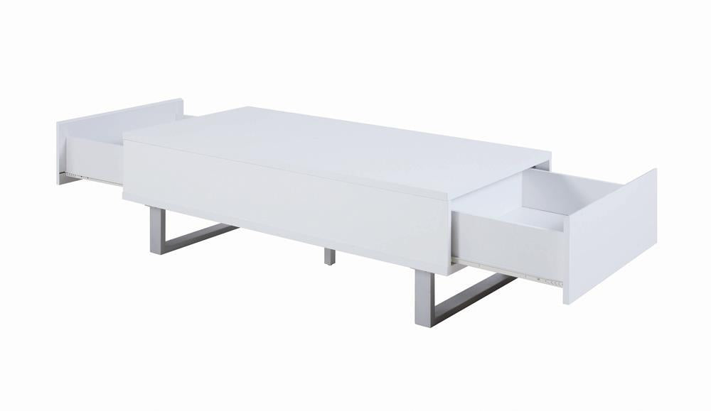 Atchison 2-drawer Coffee Table High Glossy White - Tony’s Furniture Store & Linen (GA) - Multi Location