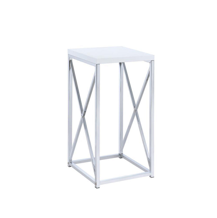 Edmund Accent Table with X-cross Glossy White and Chrome - Tony’s Furniture Store & Linen (GA) - Multi Location