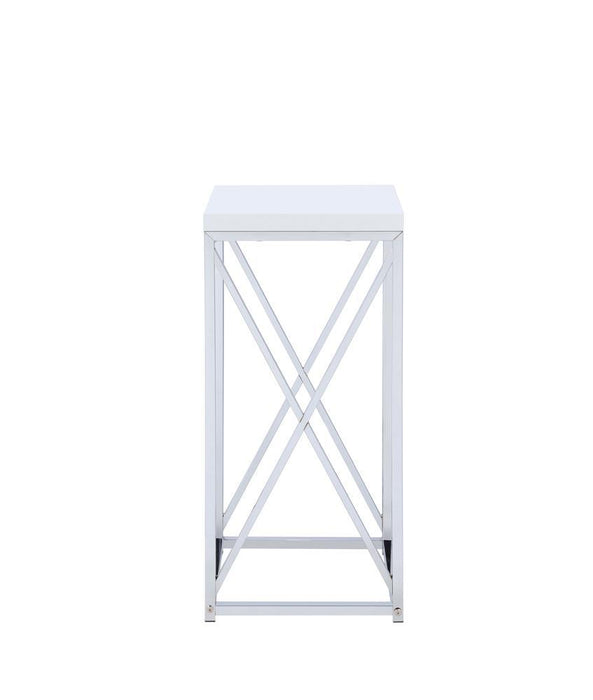 Edmund Accent Table with X-cross Glossy White and Chrome - Tony’s Furniture Store & Linen (GA) - Multi Location