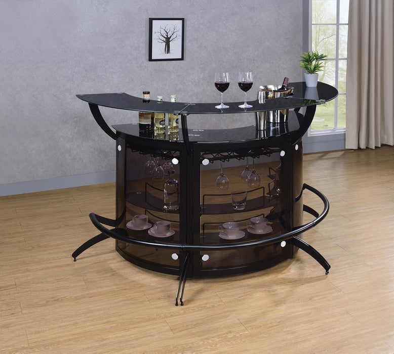 Dallas 2-shelf Home Bar Smoked and Black Glass - Tony’s Furniture Store & Linen (GA) - Multi Location