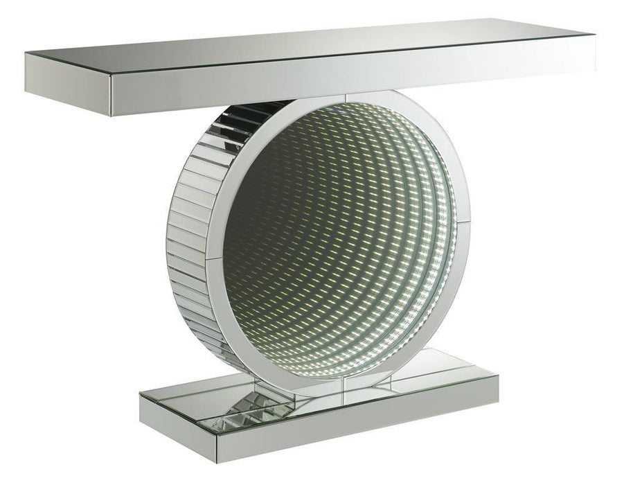 Angelonia Rectangular Console Table with Circular Base Clear Mirror - Tony’s Furniture Store & Linen (GA) - Multi Location