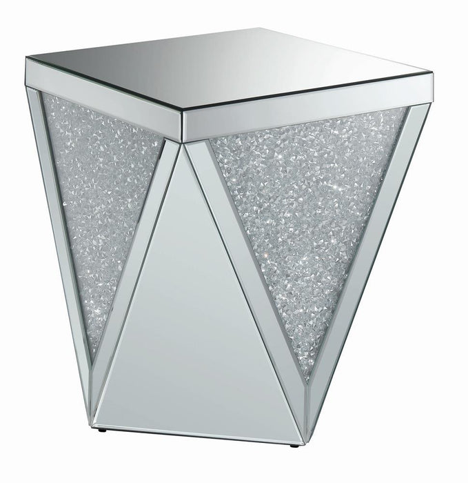 Amore Square End Table with Triangle Detailing Silver and Clear Mirror - Tony’s Furniture Store & Linen (GA) - Multi Location