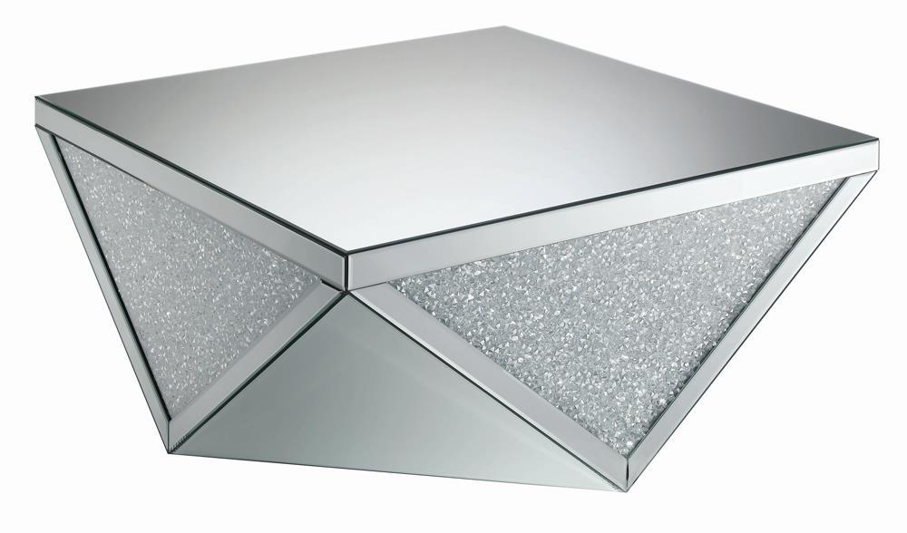 Amore Square Coffee Table with Triangle Detailing Silver and Clear Mirror - Tony’s Furniture Store & Linen (GA) - Multi Location