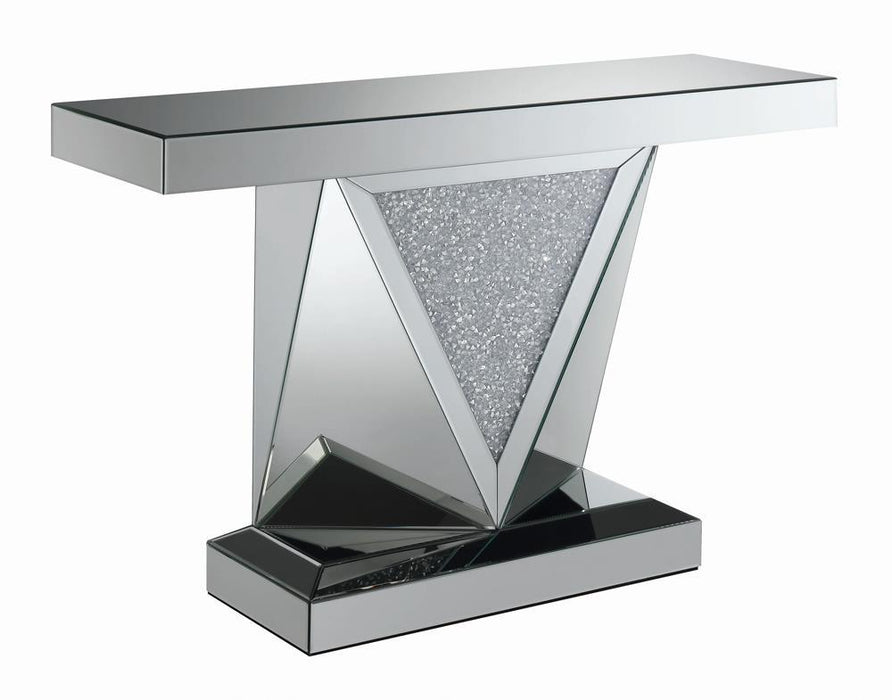 Amore Rectangular Sofa Table with Triangle Detailing Silver and Clear Mirror - Tony’s Furniture Store & Linen (GA) - Multi Location