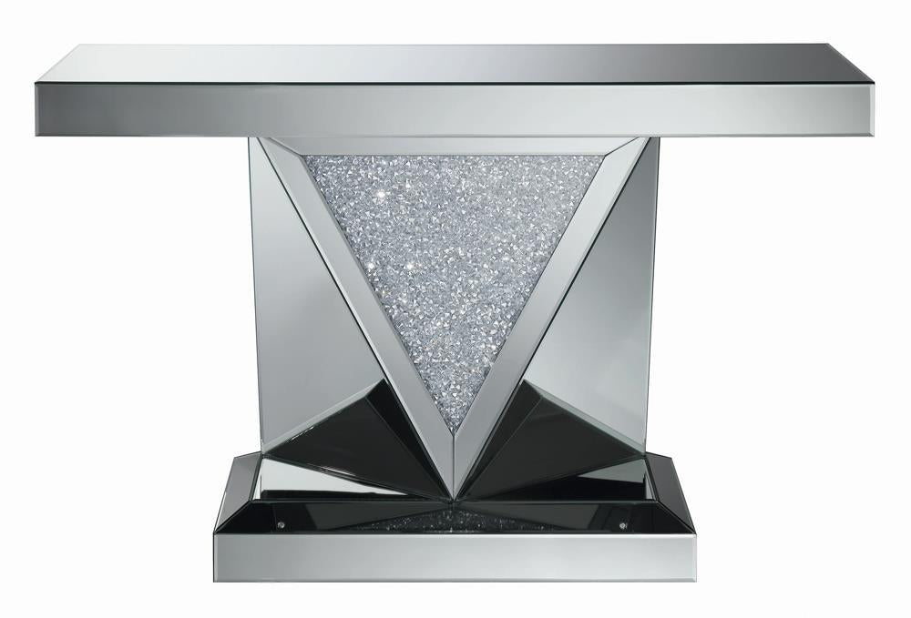Amore Rectangular Sofa Table with Triangle Detailing Silver and Clear Mirror - Tony’s Furniture Store & Linen (GA) - Multi Location